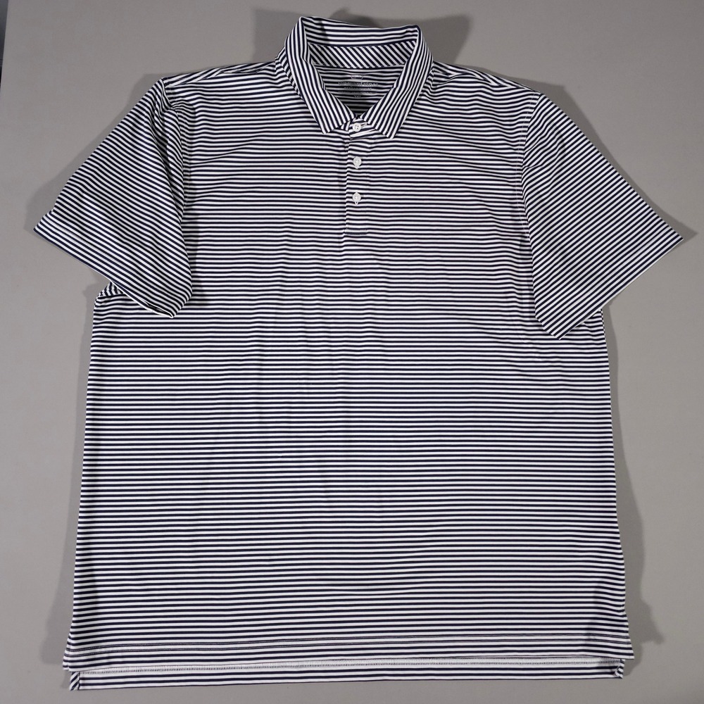 Vineyard Vines Polo Shirt Mens 2XL Navy Blue White Striped Performance 6K1381